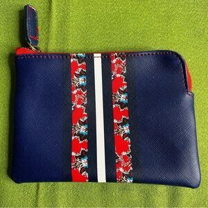 Anthropologie Small Pouch Flowers Red White Blue Top-Zip Clutch